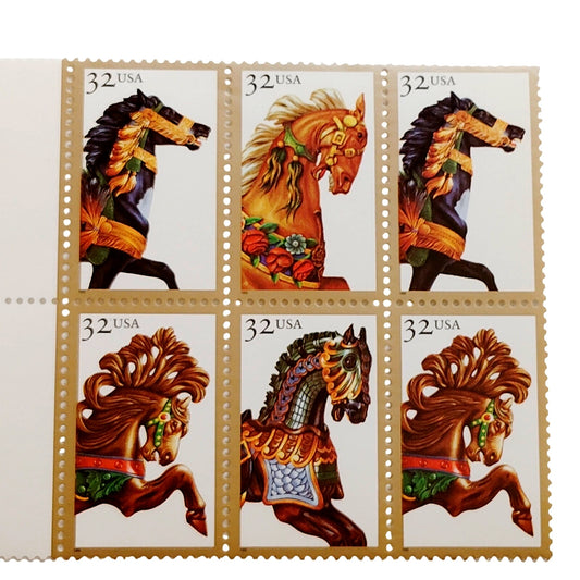 Block of 6 – 1995 USA 32¢ Carousel Horses MNH Scott 2976–2979