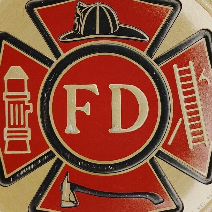 Fire Department Recessed Display Emblem Metallic 4" Round Badge Style