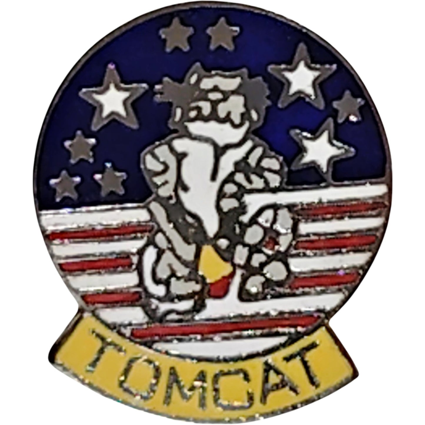 Tomcat Character Hat, Lapel, Brooch Pin – 1"x7/8", Pilot Design, Flag Background