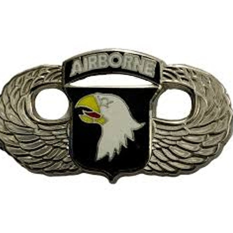 101st Airborne “Screaming Eagles” Wings Hat Lapel Pin, Enamel, 1‑1/4"H × 5/8"W