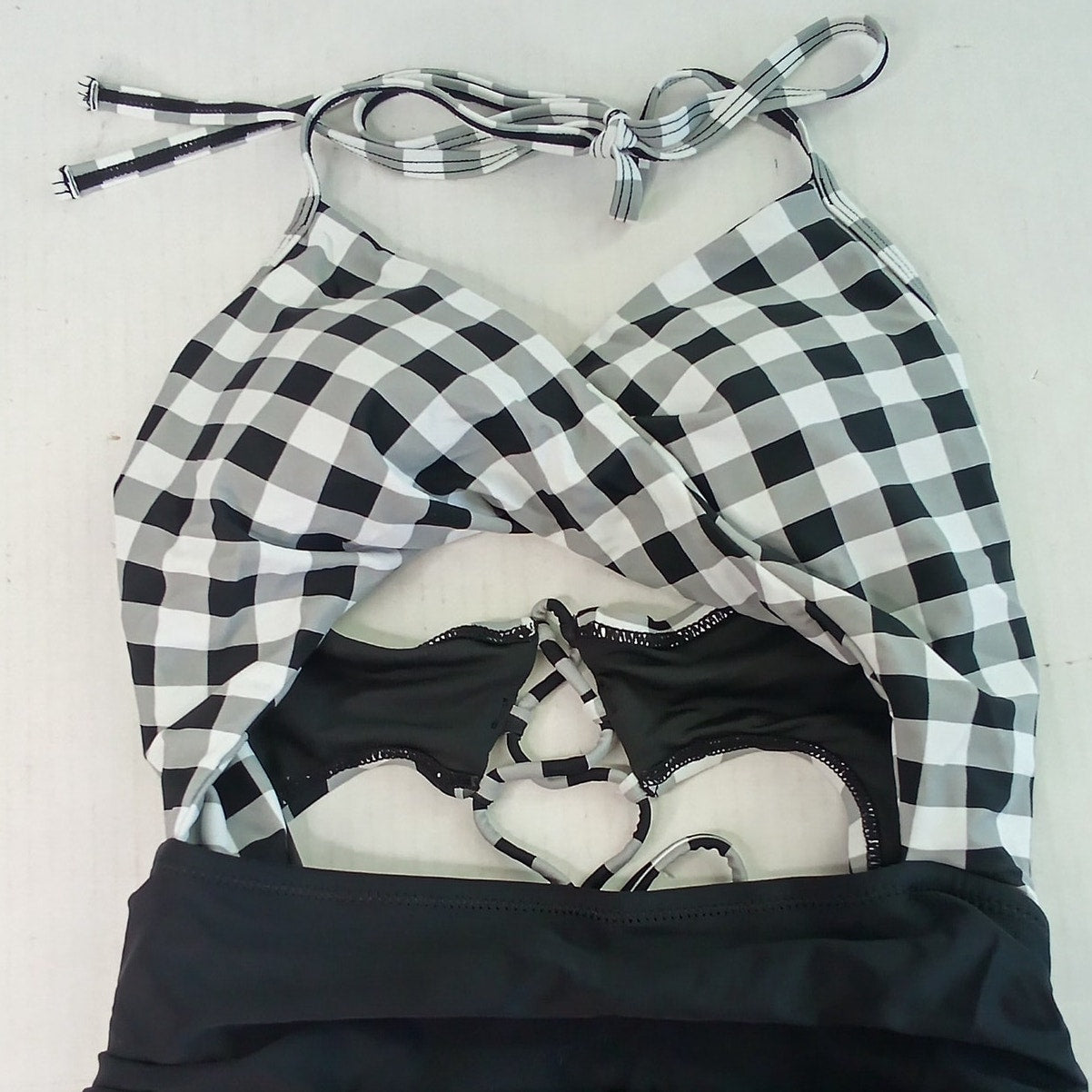 Cupshe Black White Checkered Cutout Monokini One Piece Swimsuit Women Medium