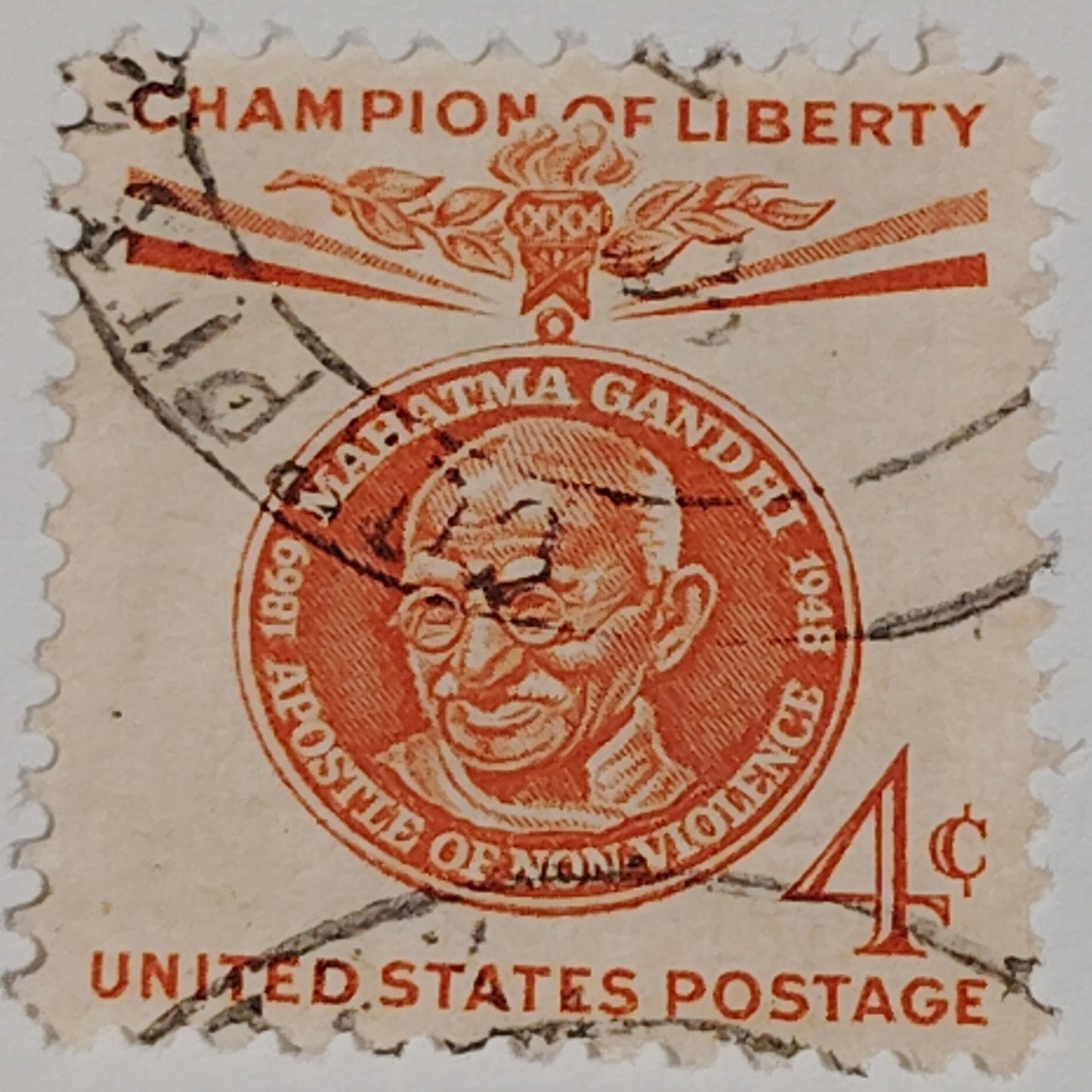 1961 Scott #1173 – 4¢ Mahatma Gandhi / Champions of Liberty – Canceled