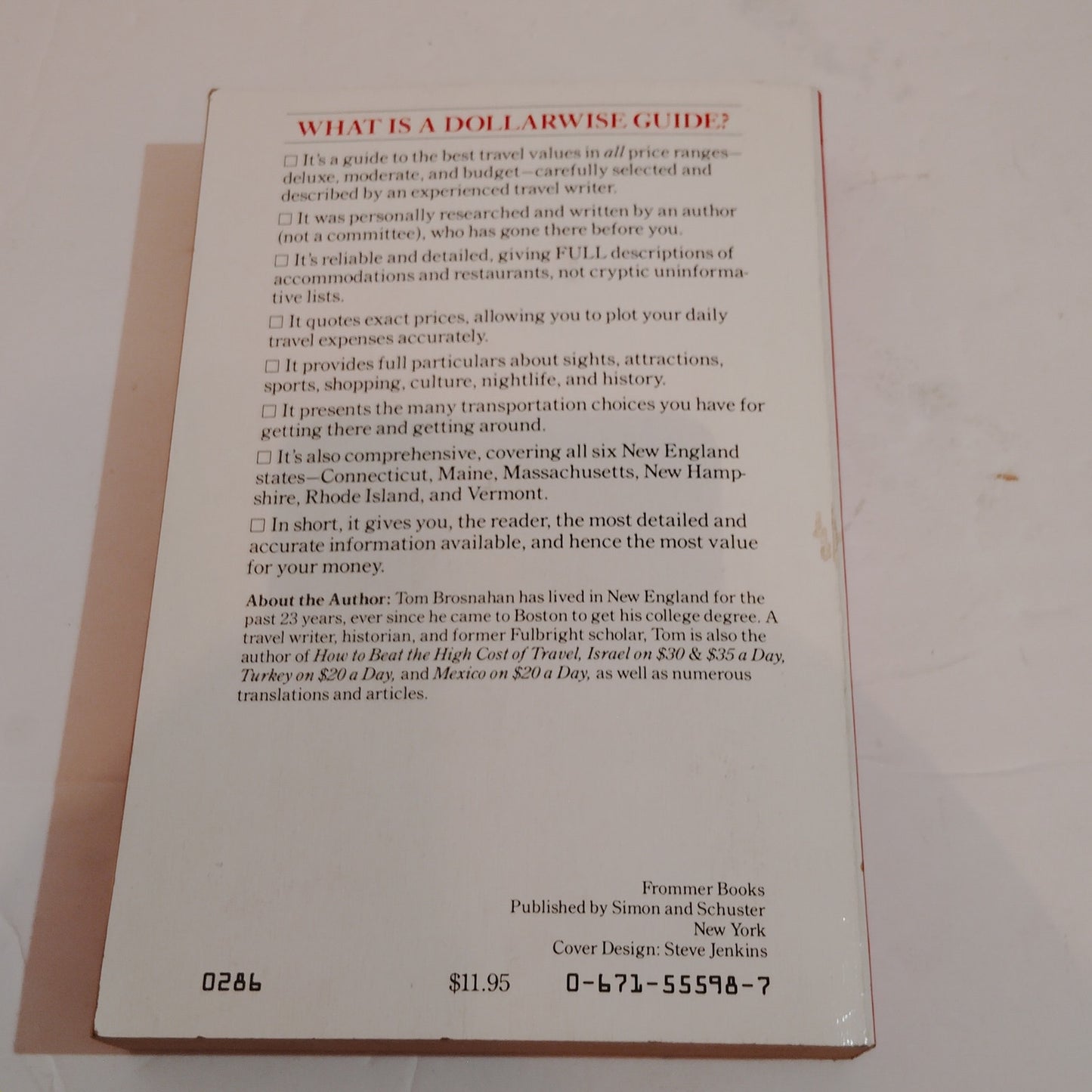 Dollarwise Guide to New England 1986 Paperback Excellent Cond Travel Budget Tips