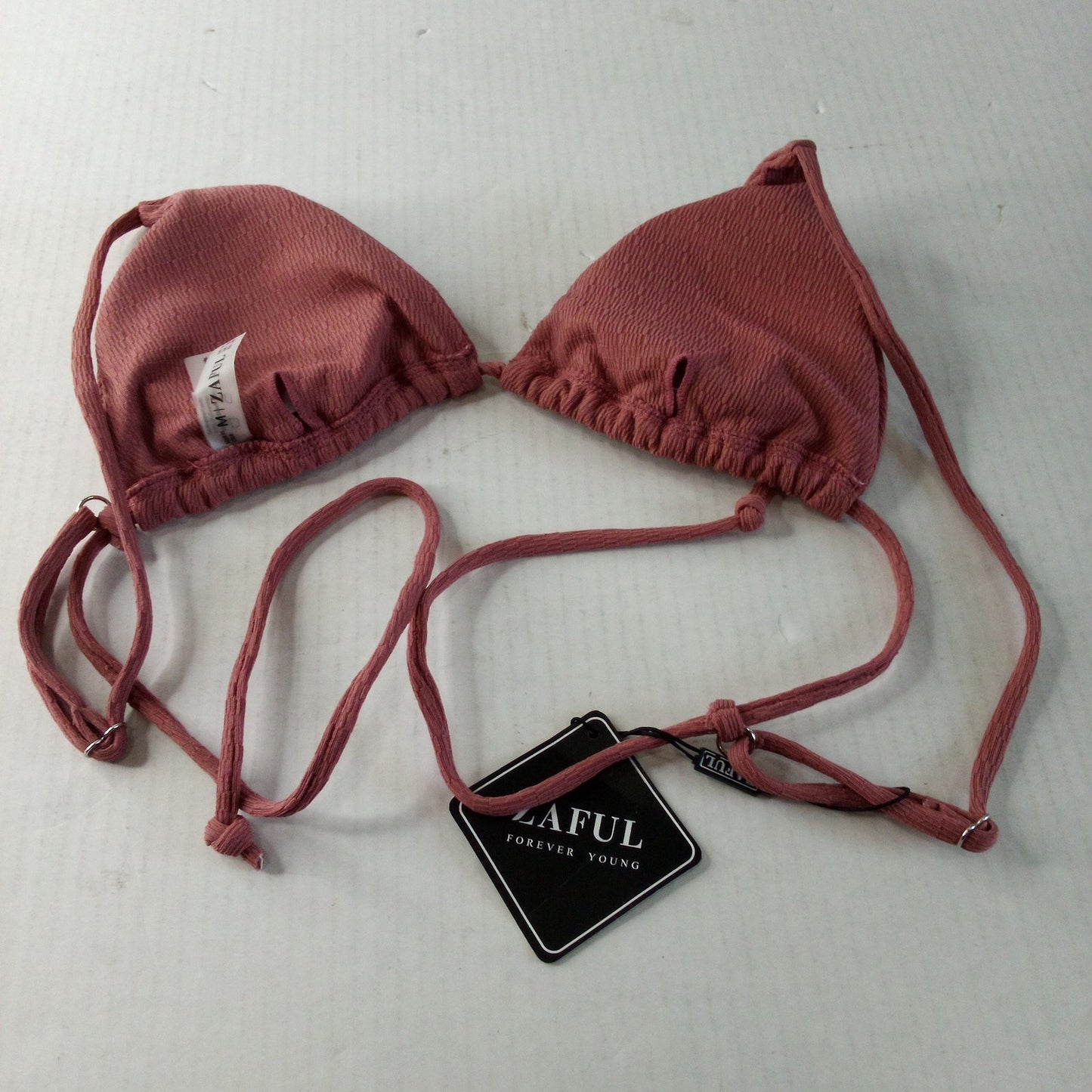 Zaful Textured Triangle Bikini Top Deep Red M (6), Adjustable Tie Swim Top