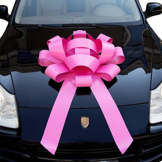30" Giant Pink Car Bow - Magnetic Base - Waterproof Vinyl - Gift Wrap Decoration