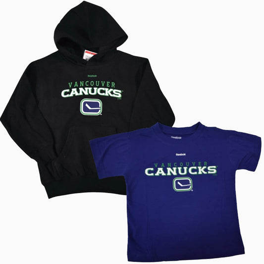 Reebok Vancouver Canucks NHL Youth Face Off Fleece Hoodie & Tee Set Child M 5/6