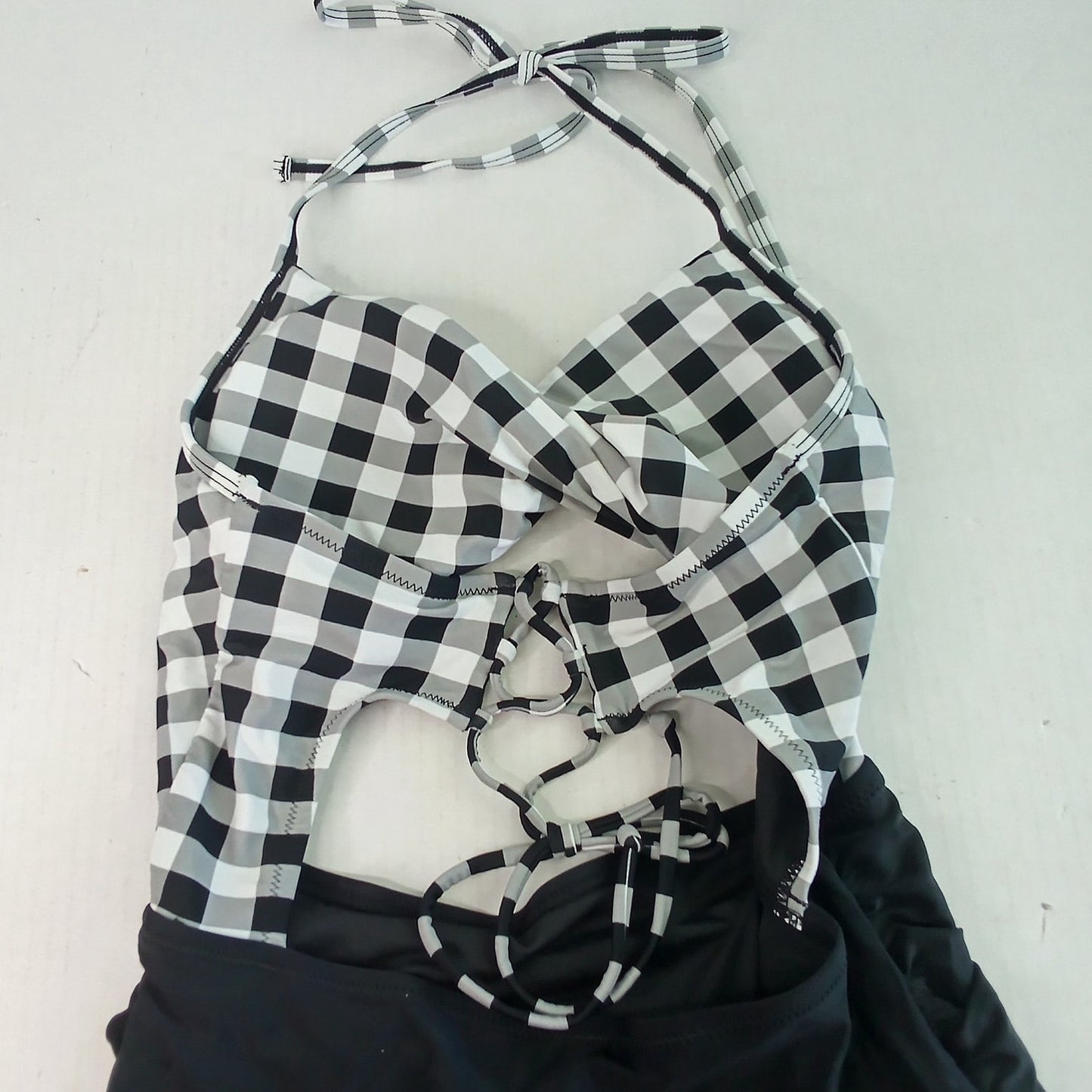 Cupshe Black White Checkered Cutout Monokini One Piece Swimsuit Women Medium