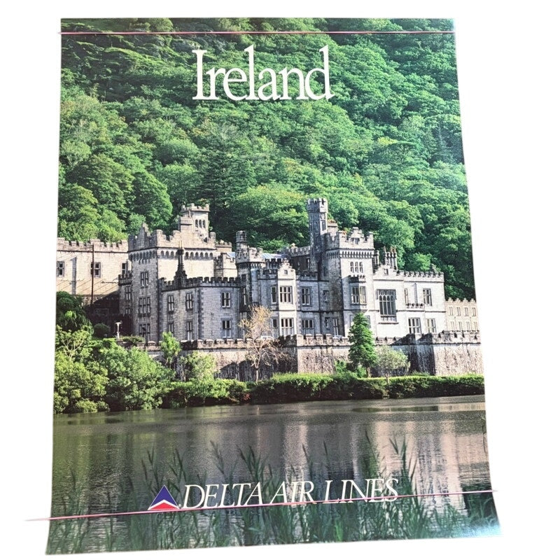 Original 1970s VTG Delta Air Lines Ireland Poster - Kylemore Abbey 28" x 22"