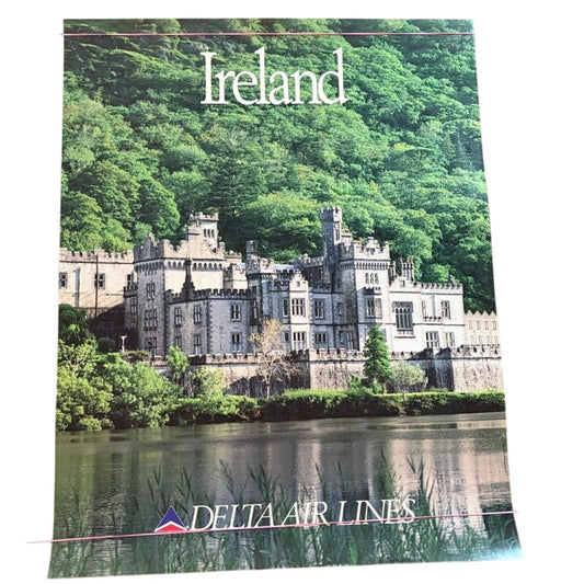 Original 1970s VTG Delta Air Lines Ireland Poster - Kylemore Abbey 28" x 22"