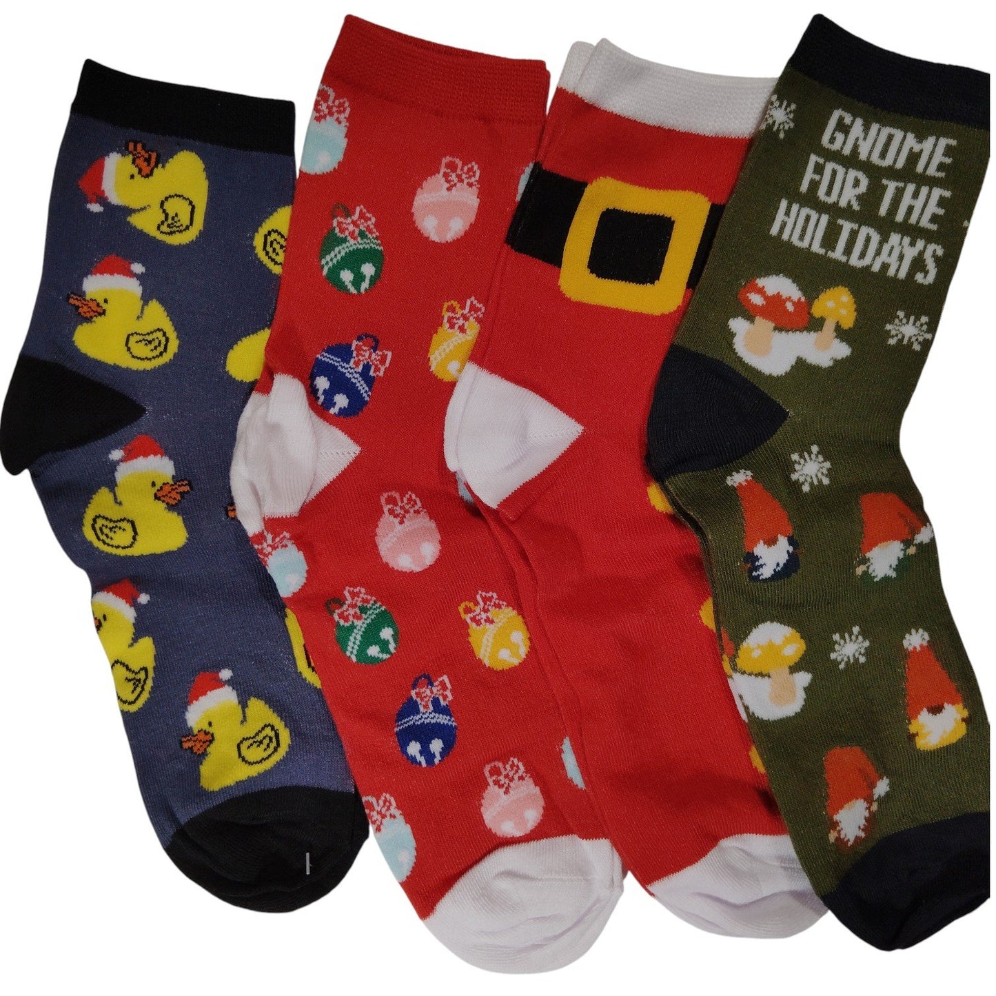 Adult Holiday Crew Socks, 4 Pairs, 4 Various Designs, One Size Fits Most Adults