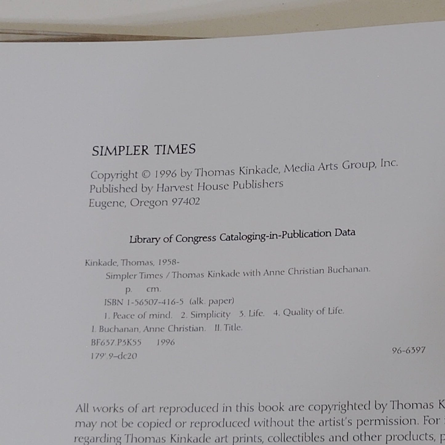 Simpler Times Thomas Kinkade 1994 Hardcover Gift Book 11.25" x 9.75"