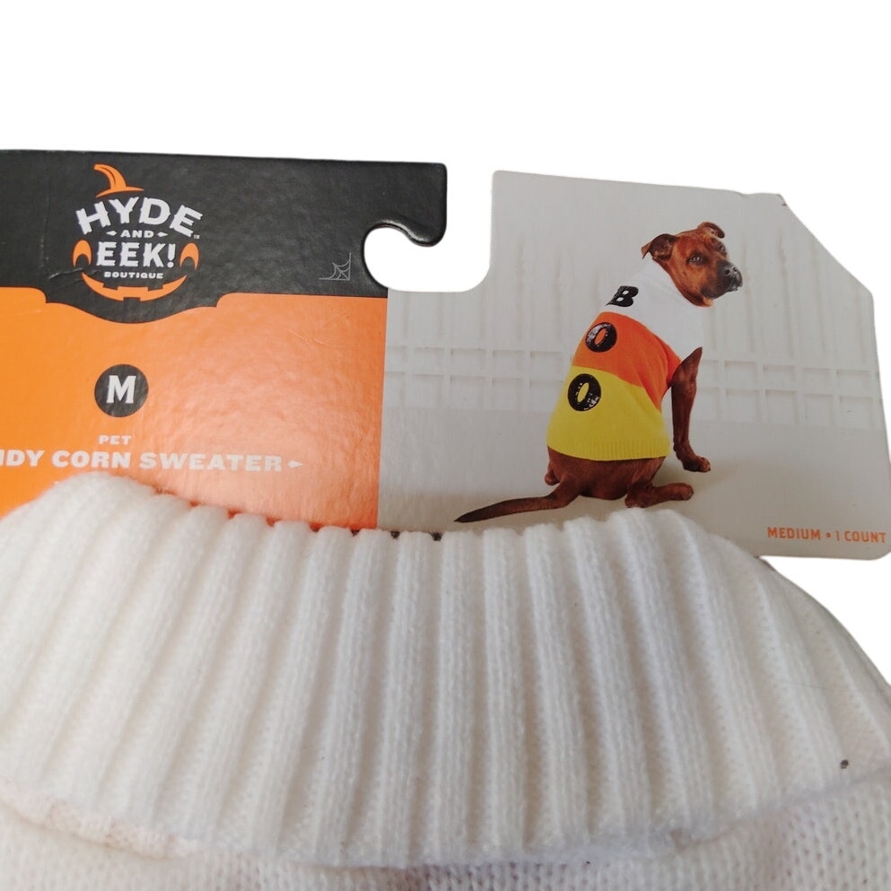 Hyde & EEK! Boutique Halloween Candy Corn Boo Dog Sweater – Medium