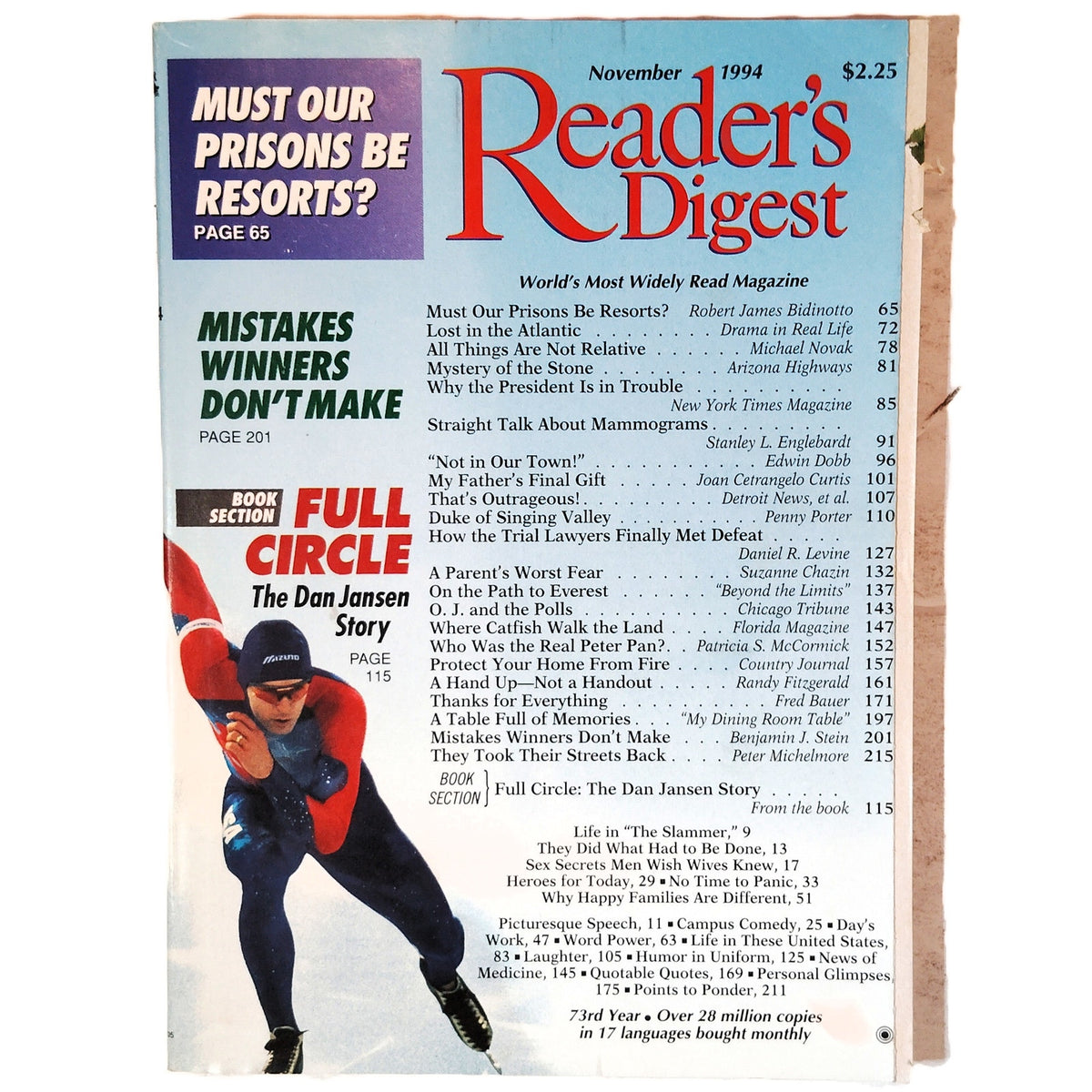 Reader's Digest Magazine November 1994 - Dan Jansen Full Circle Olympics
