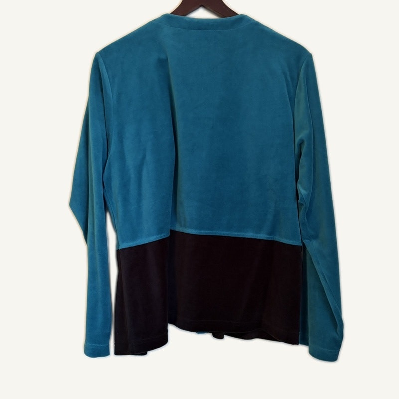 Appleseed's 2-Piece Velour Dress & Cardigan Set Teal Black Colorblock Size L