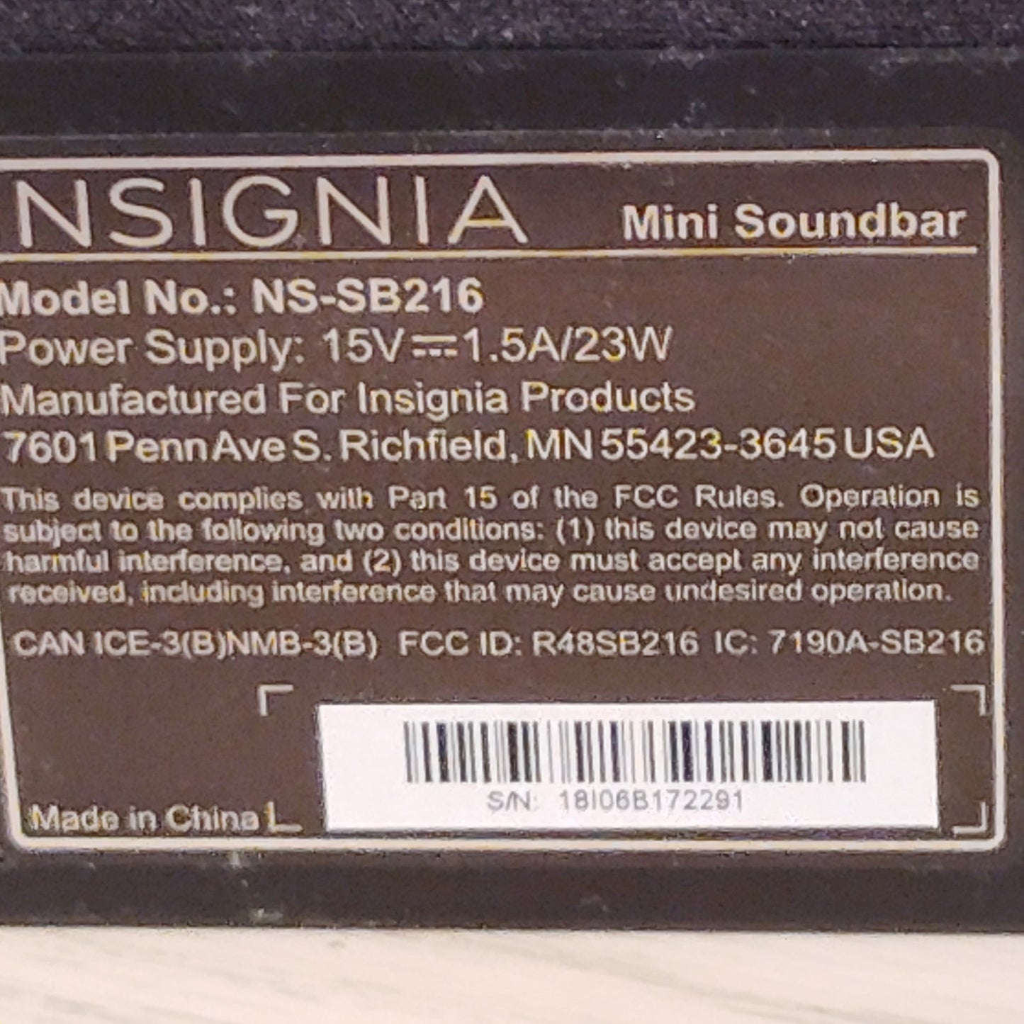 Insignia NS-SB216 Mini Soundbar Black Home Theater Speaker