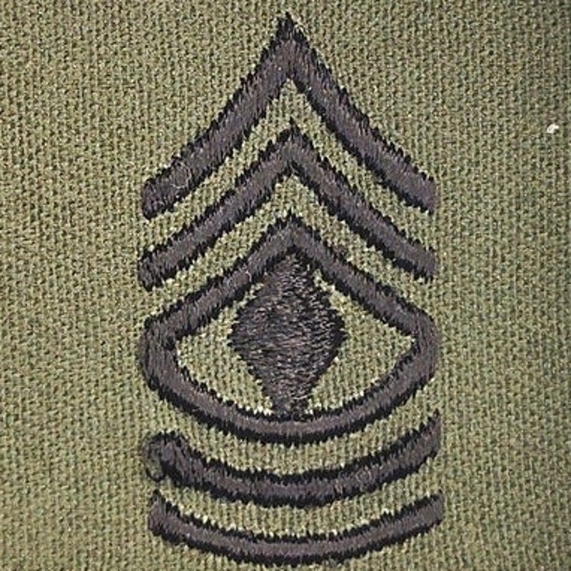 US Army 1SG E‑8 Rank Patch Pair Subdued ODG 4" × 3" Raw‑Edge Vintage