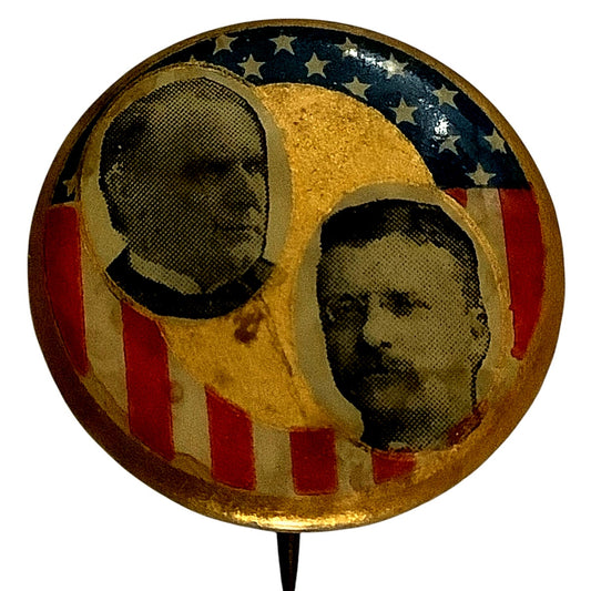 1899 William McKinley Presidential Button with Theodore Roosevelt as VP, 7/8"D