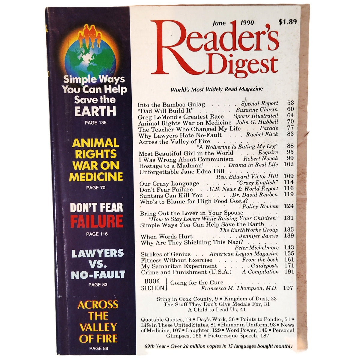 Reader's Digest June 1990 Greg LeMond Cycling Vintage Magazine Back Issue