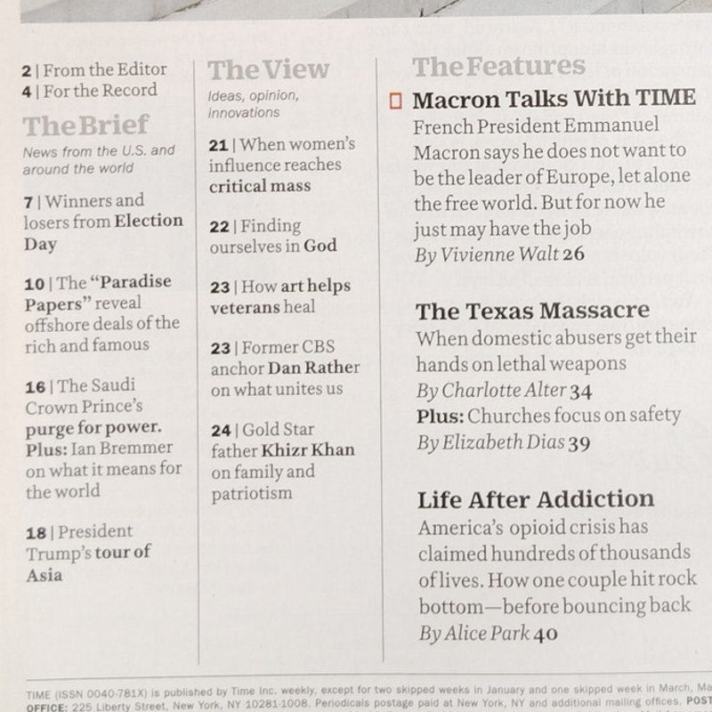 Time Magazine November 20, 2017 Emmanuel Macron Next Leader of Europe Cover