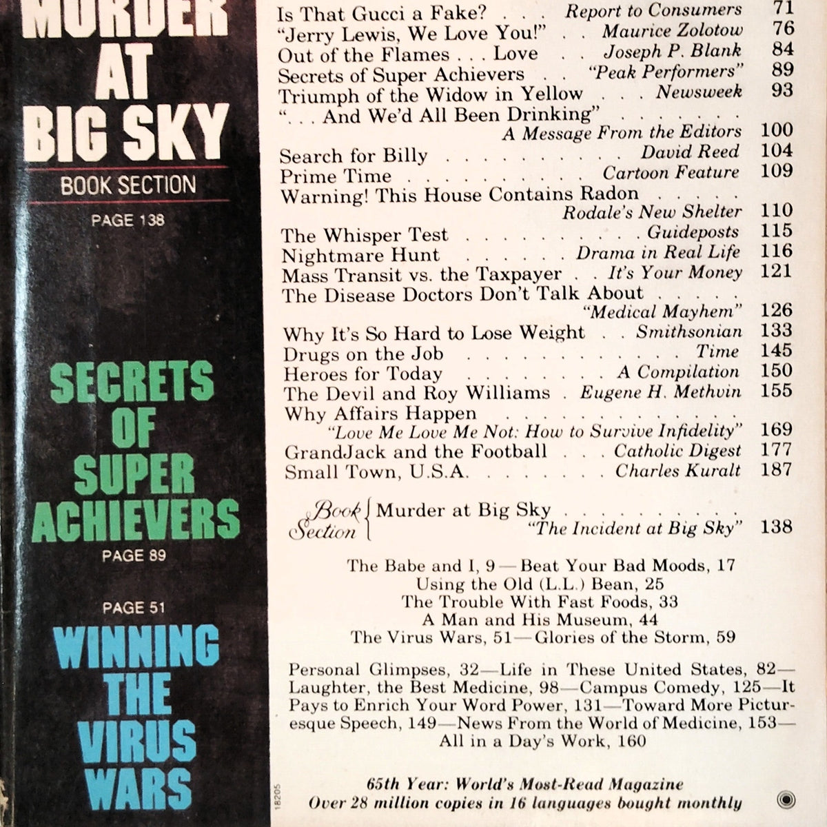Reader's Digest June 1986 Magazine Murder at Big Sky, Jerry Lewis VTG Back Issue