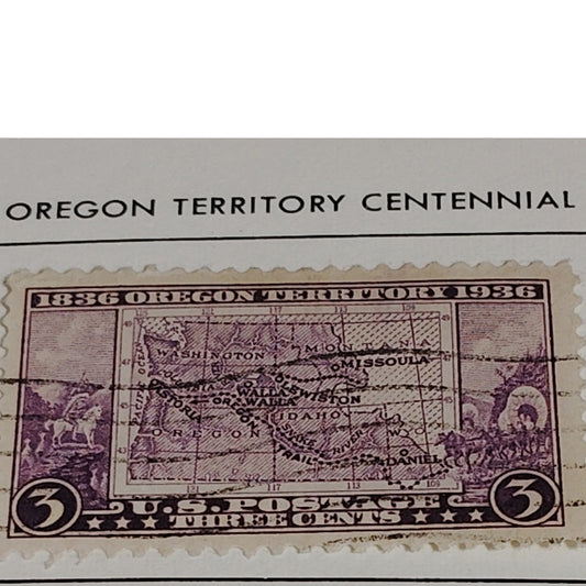 1936 3¢ Oregon Territory Centennial Stamp – Scott #783 – Purple – Map Design
