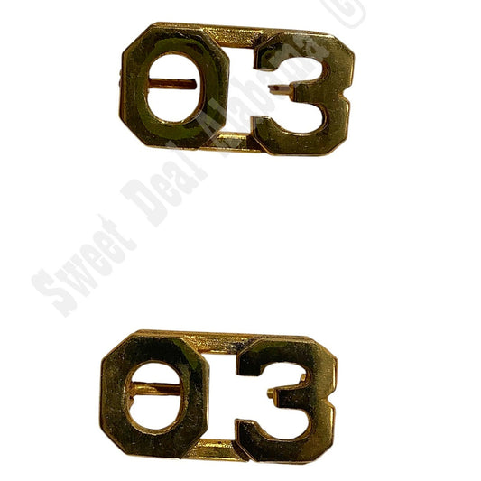 WWI Era Numeric "03", Brass Military C-Clasp Hat / Lapel / Collar Pins Set 3/8"H