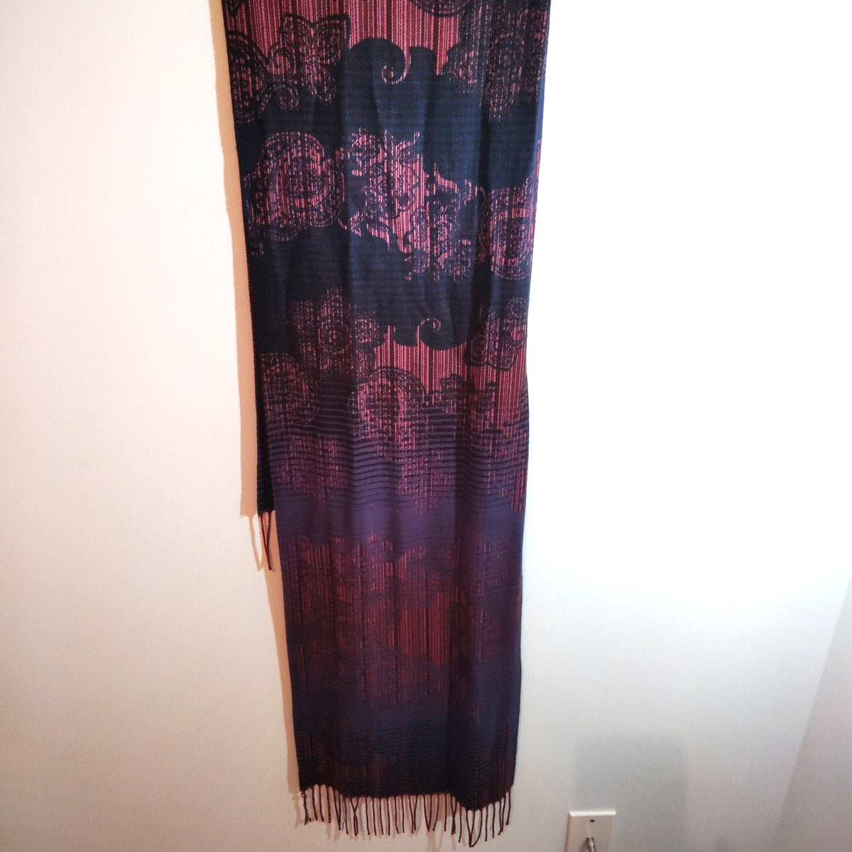 Appleseed's Women's Multicolor Paisley Jacquard Fringe Scarf 64x13.5 Burgundy