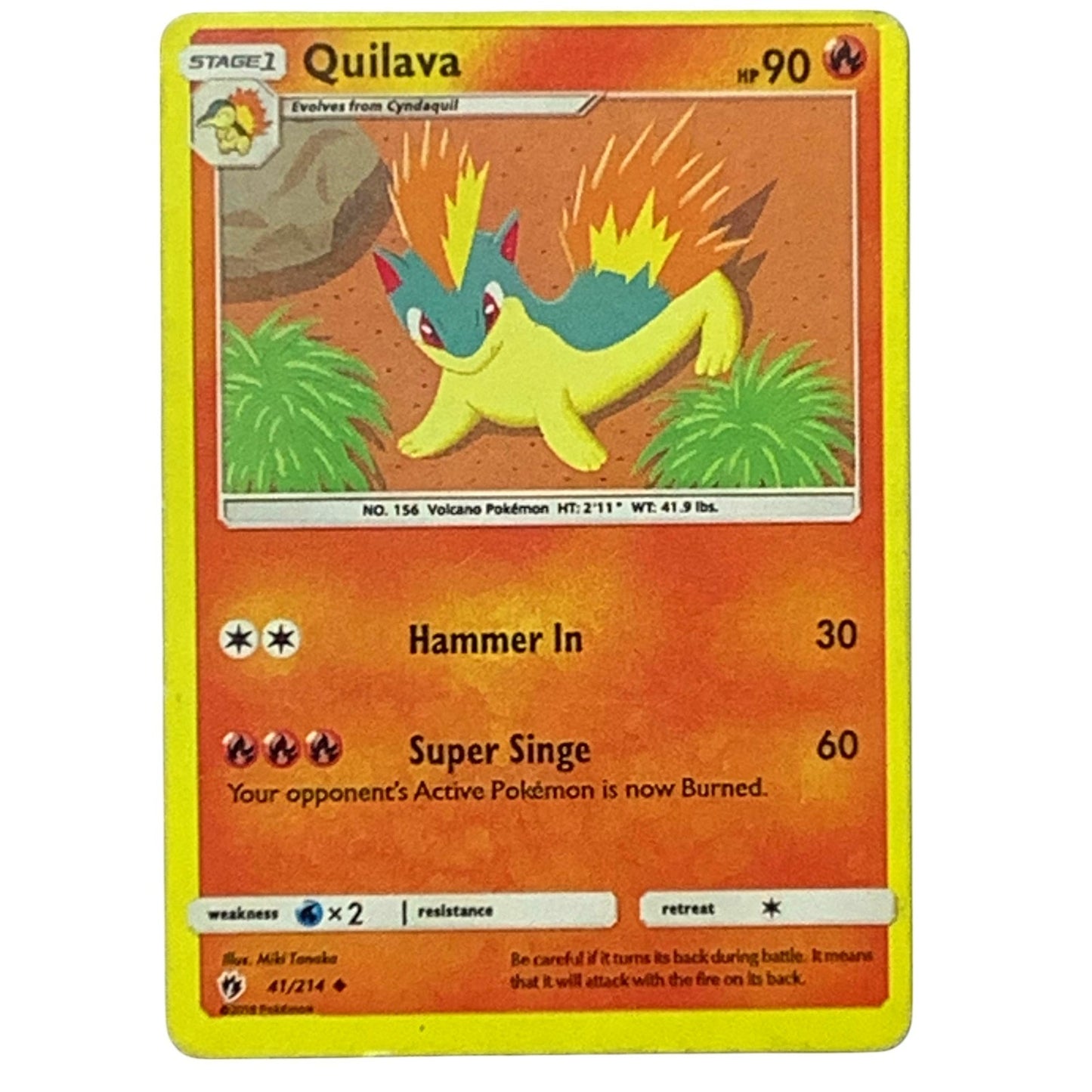 Pokémon TCG Quilava Sun & Moon Lost Thunder 41/214 Uncommon, Illus. Miki Tanaka