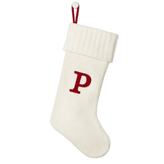 Knit Monogram Christmas Stocking, White “P”  Wondershop Holiday Décor Cable Knit