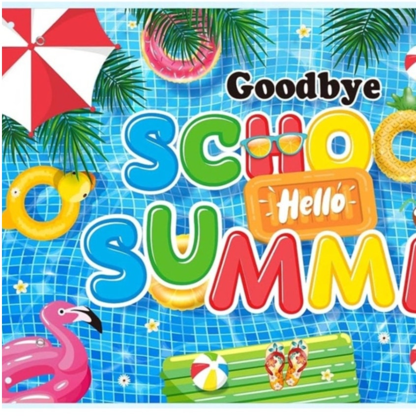 Goodbye School Hello Summer Backdrop 71×44 in Pool Beach Party Decoration