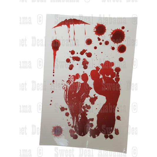 10 Pgs Bloody Handprint Footprint Clings – Halloween Window Party Decor