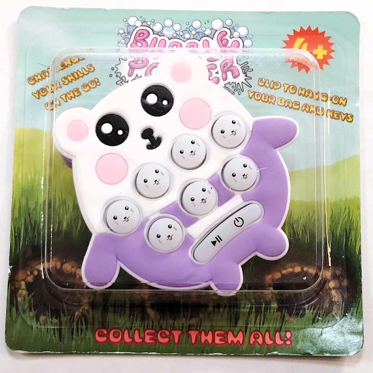 Bubble Popper Clip-On Electronic Pop Fidget Toy Keychain White/Purple 4+