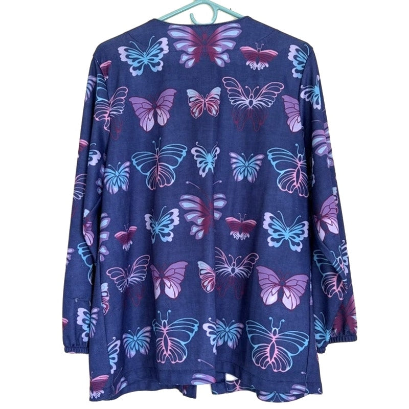 Anthony Richards Vintage Blue Butterfly Print Housecoat Button-Up Size L