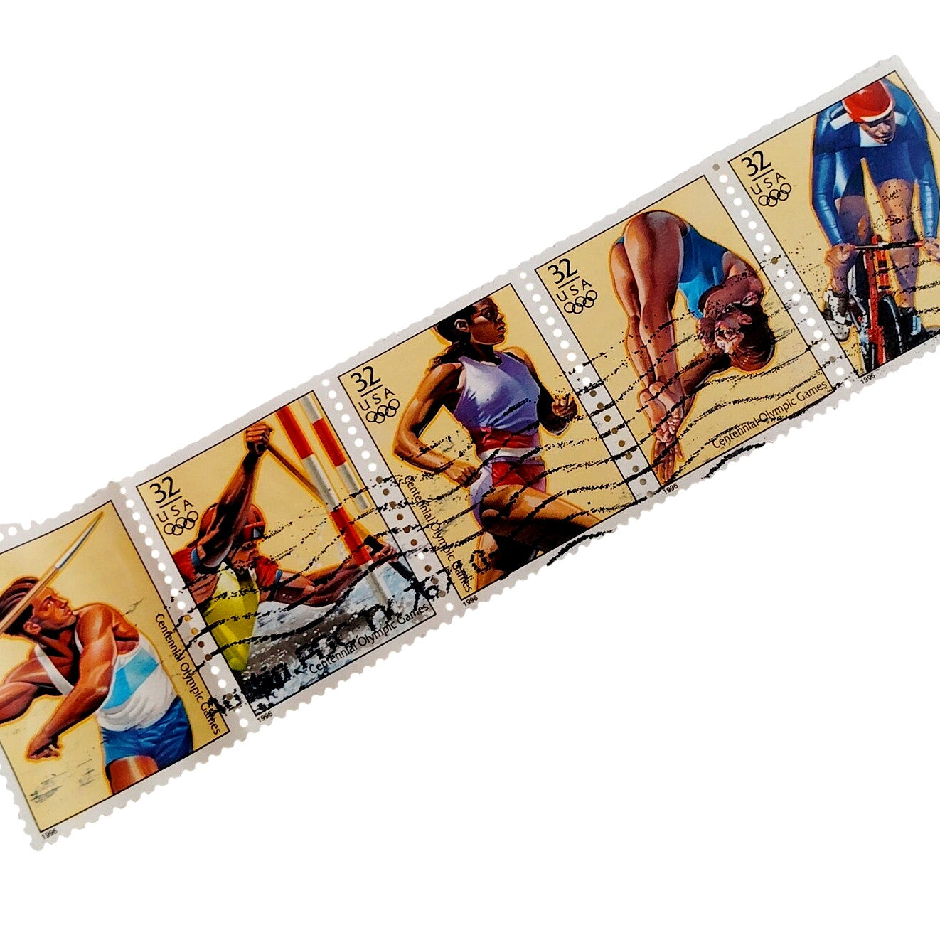 Strip of 5 – 1996 USA 32¢ Centennial Olympic Games – Horizontal Strip, Canceled