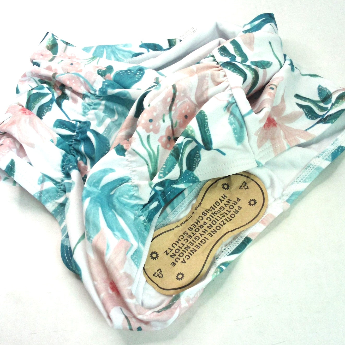 Floral High‑Waist Bikini Bottoms Women’s Size S Light Blue Pink White