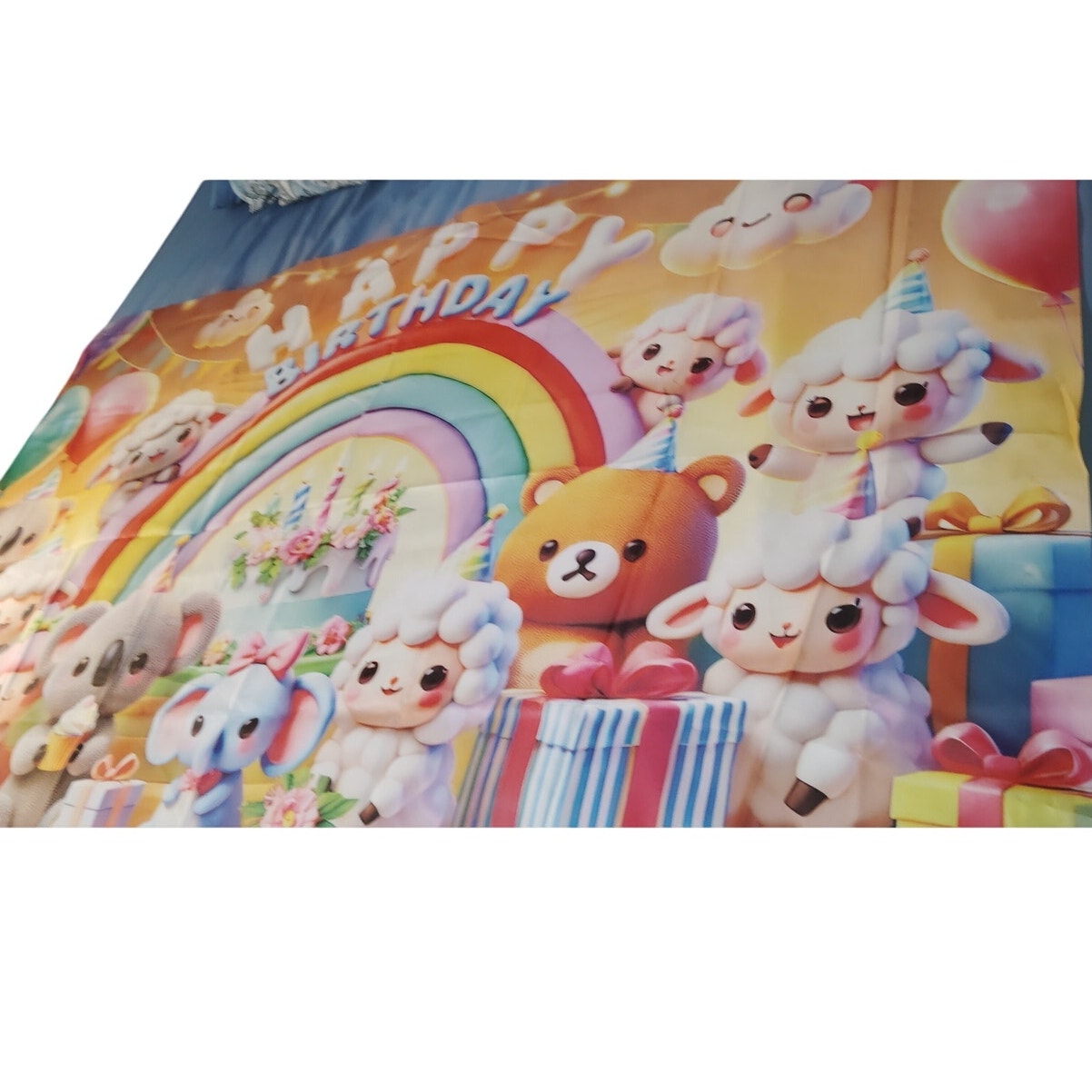 BlissYard Rainbow Birthday Backdrop 73x43 in Cute Animal Party Banner Polyester