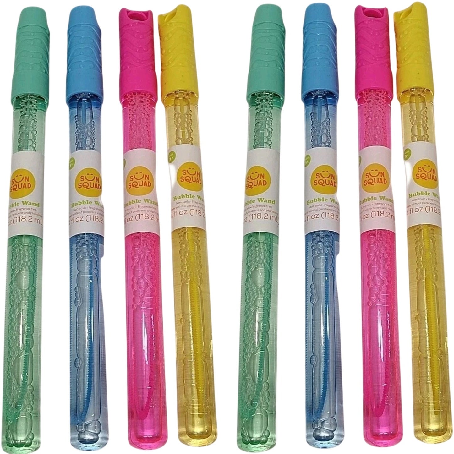 Sun Squad Bubble Wands – 8pk – 4oz Each 4 Assorted Colors – Dye Free & Non‑Toxic