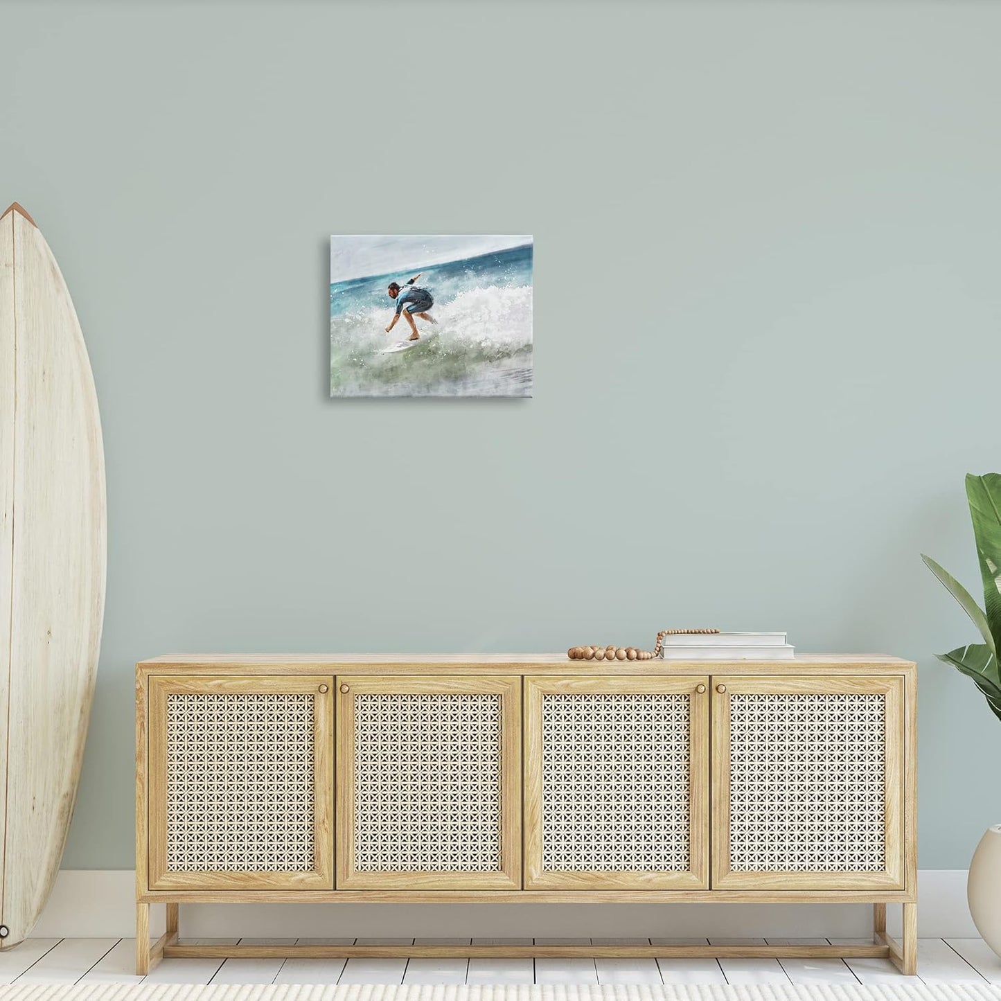 Surfer Riding Wave Stretched Canvas over Wood Wall Art, 20x16, Designer Ziwei Li
