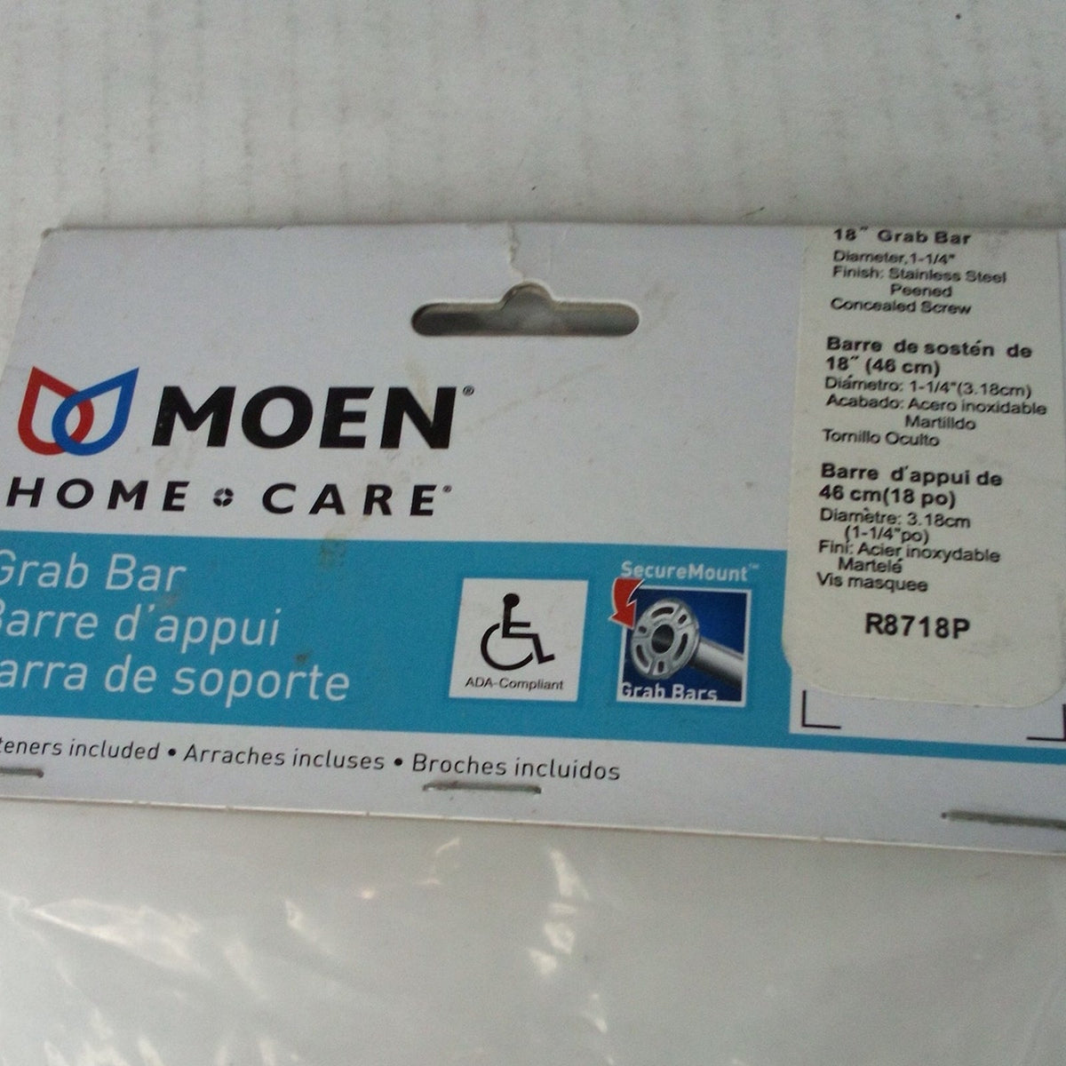 Moen R8718P 18 in. Peened Stainless Steel Grab Bar - Concealed Screw ADA
