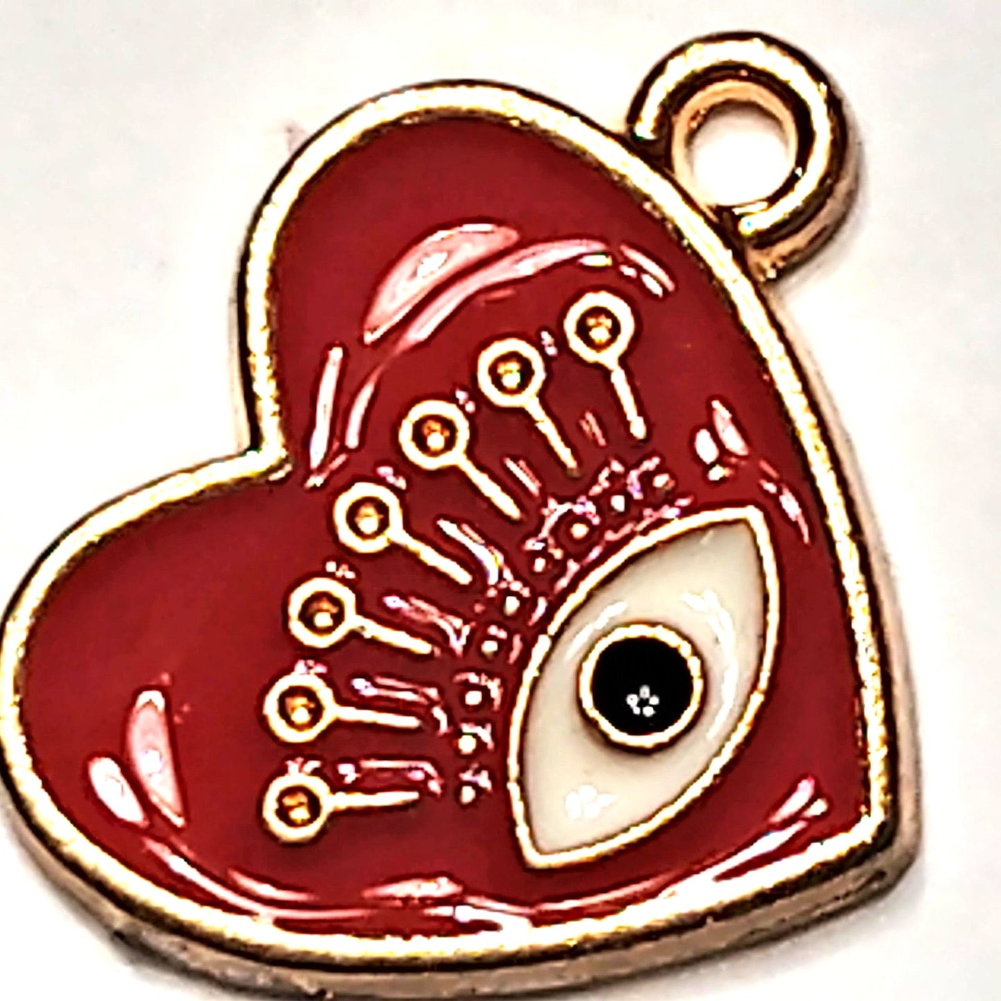 Evil Eye Heart Charm Red Enamel Gold‑Tone Pendant 1/2" Jewelry Making Connector