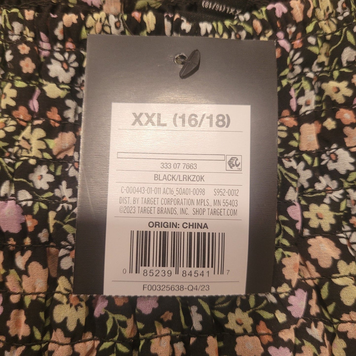 Art Class Girls' Smocked Bodice Cut‑Out Chiffon Dress – Black Floral – XXL