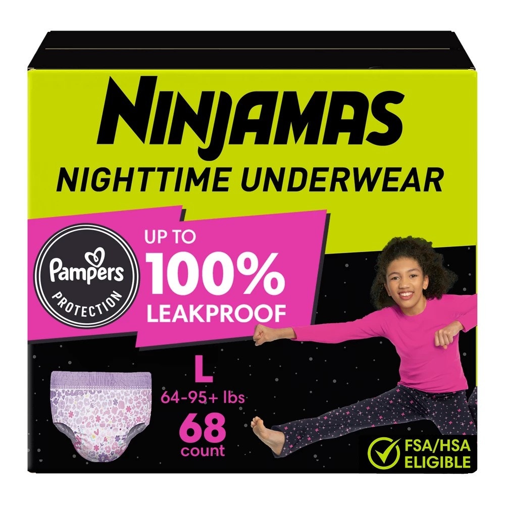 Pampers Ninjamas Nighttime Bedwetting Underwear – Girls – Size 8 (L) – 68ct – Hypoallergenic