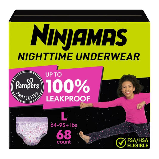 Pampers Ninjamas Nighttime Bedwetting Underwear – Girls – Size 8 (L) – 68ct – Hypoallergenic