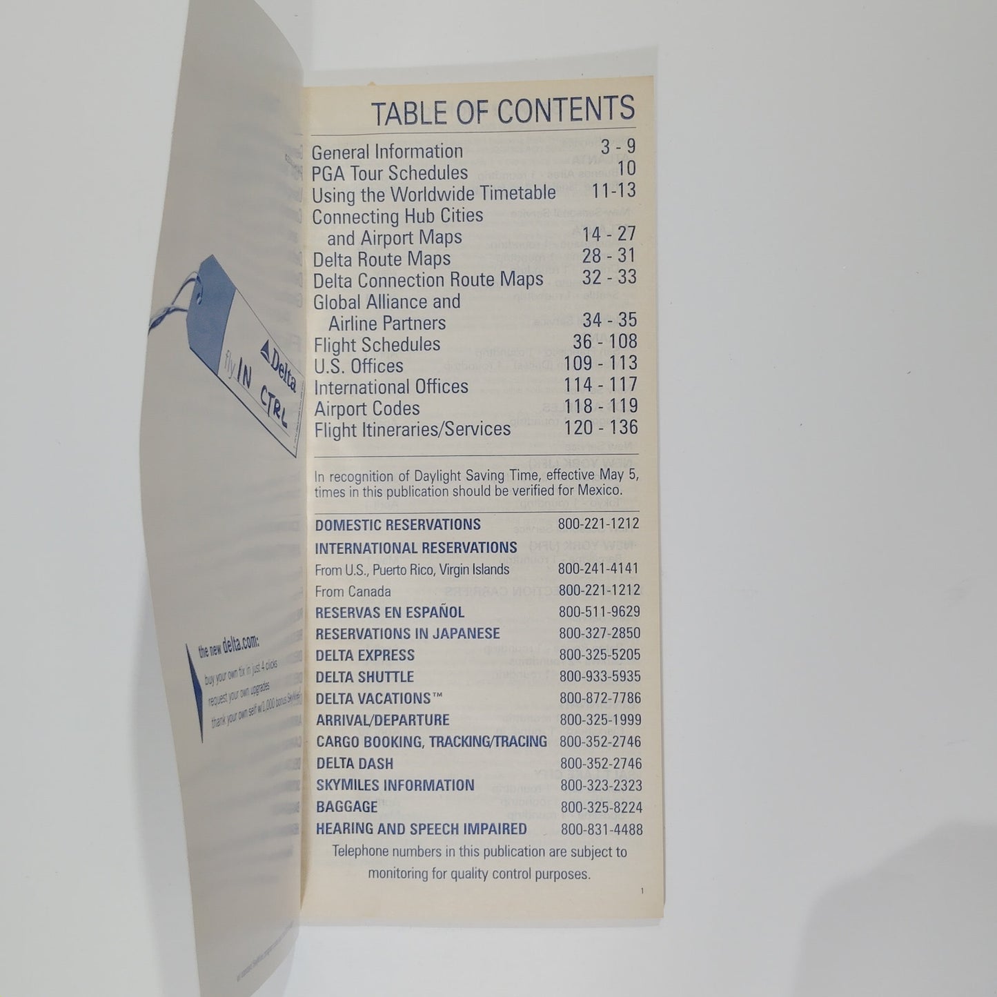 Delta Air Lines System Timetable, April 1, 2001, 136 Pgs., Buenos Aires Cover