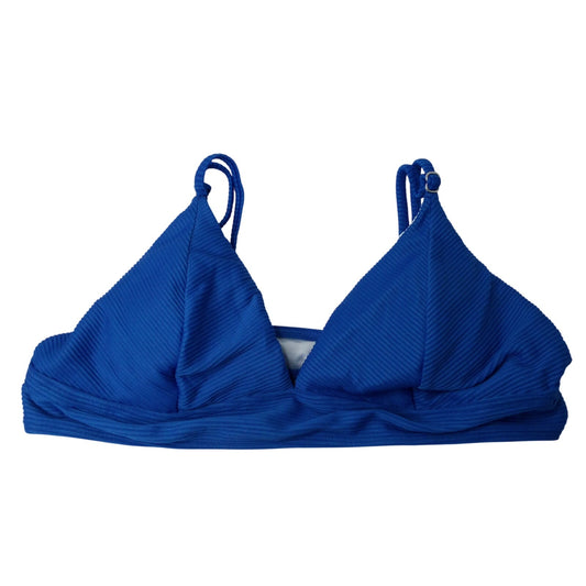 SHEIN Blue Ribbed Triangle Bikini Top Size L Adjustable Straps Lined Swimwear