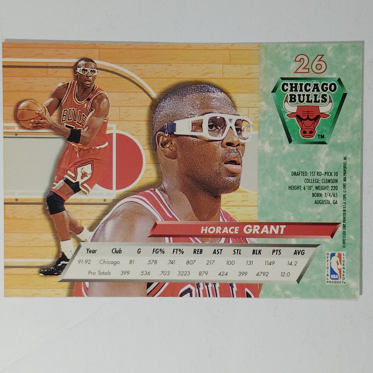 1992-93 Ultra Horace Grant Card No. 26 – Bulls – Forward – VG/EX