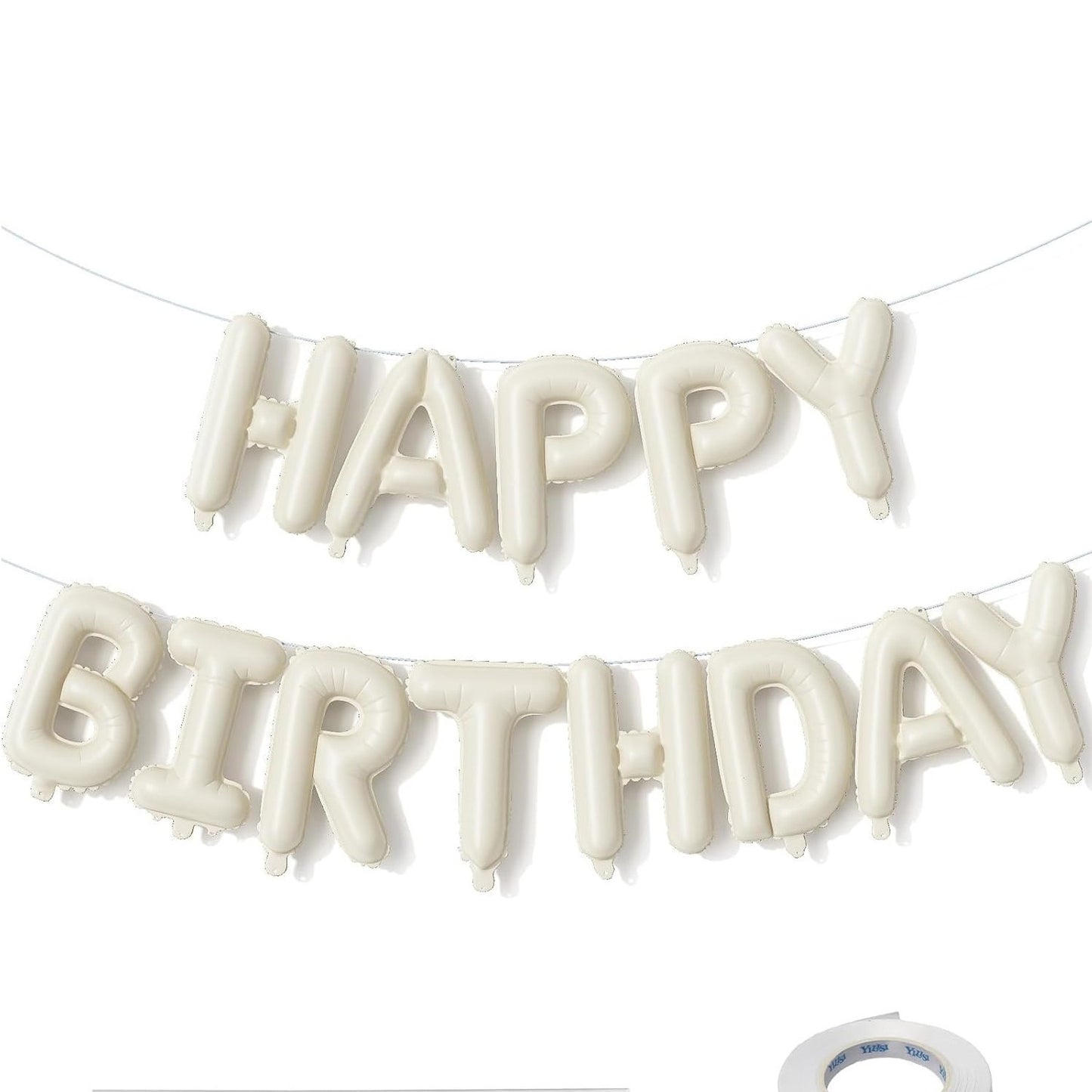 Cream “Happy Birthday” Foil Balloon Banner – Neutral Beige – 16" Letter Balloons