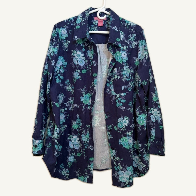 3PC Lighthouse & Floral Outfit Set - Blue/White Top L, Button-Up M, Pants 16