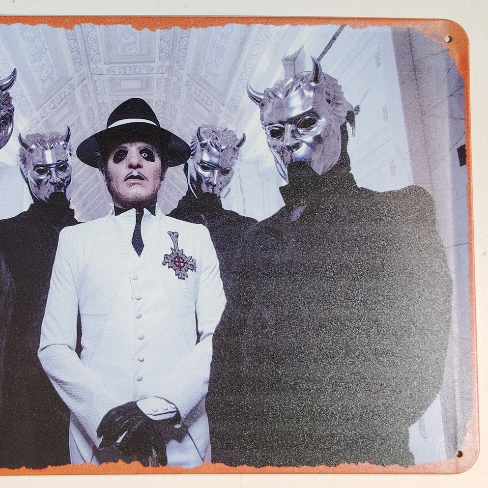 Ghost Band Tin Sign Poster – 8x12 Vintage Metal Wall Art – Papa Emeritus & Nameless Ghouls