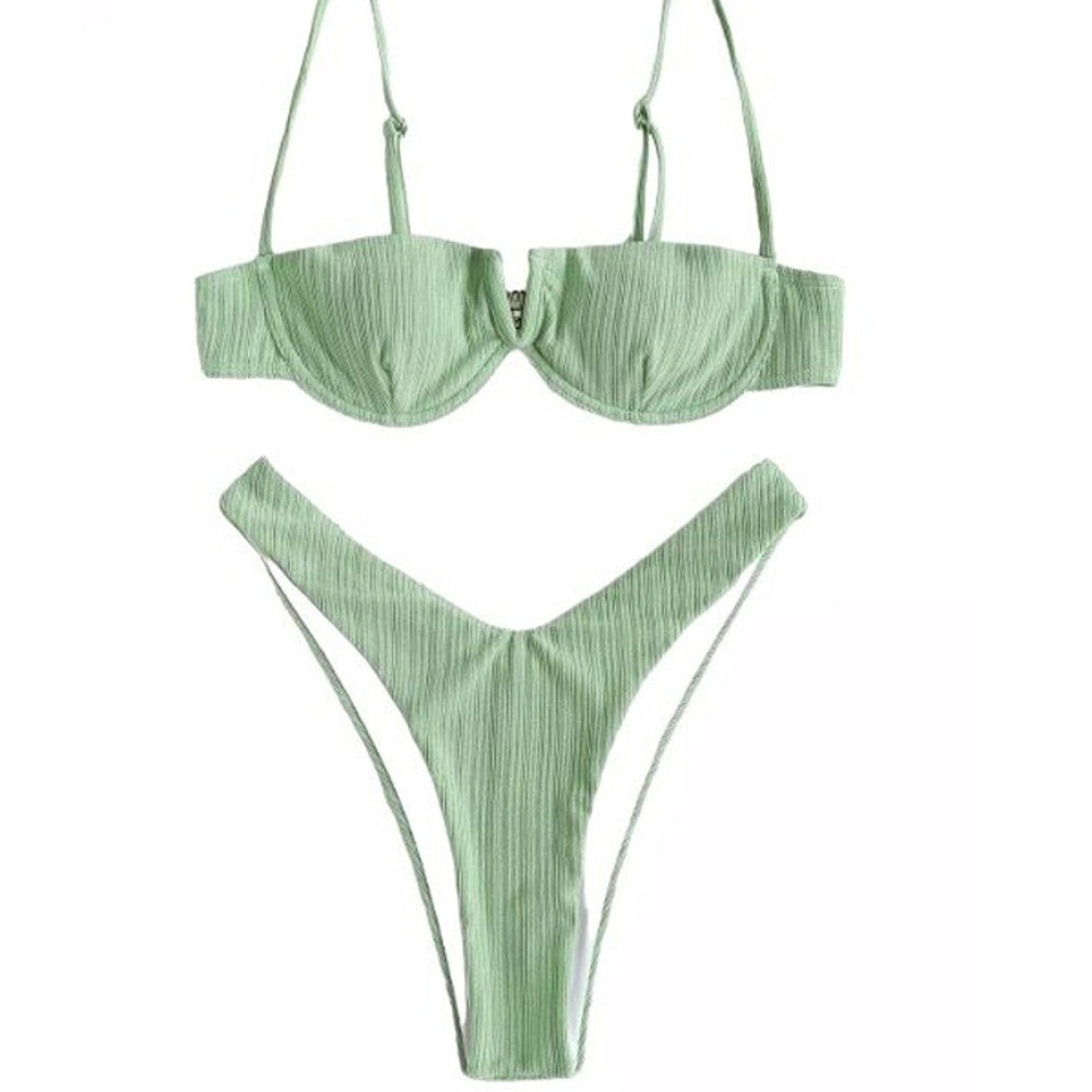 ZAFUL V-Notch Underwire Balconette Bikini Swimwear - Light Green, M (6)